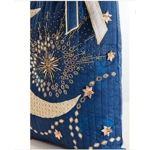 NEW Free People One Perfect Present Gift Sack Blue Crescent Embroidered